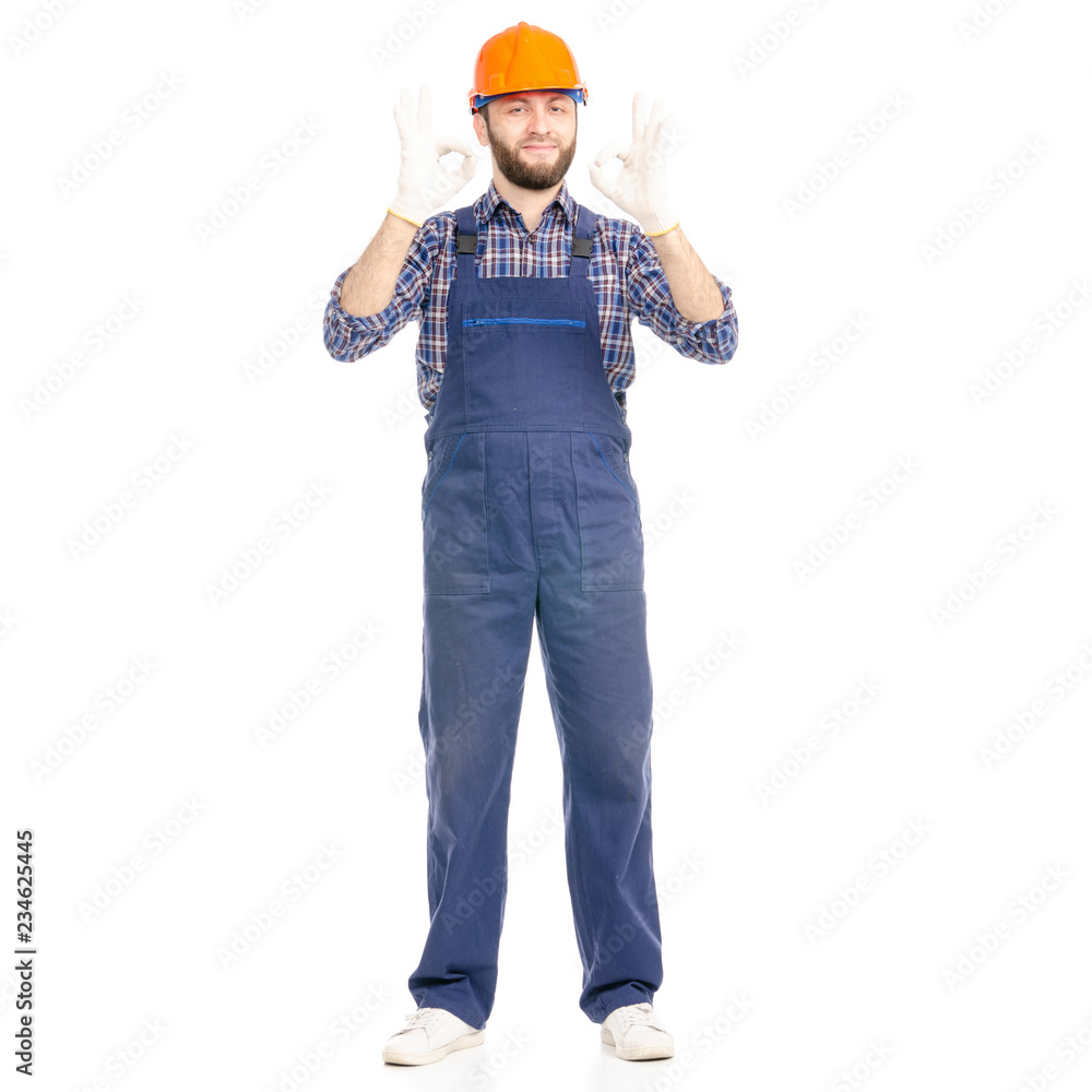 Young man builder industry worker hardhat on white background isolation Young man builder industry worker hardhat on white background isolation