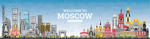 Welcome to Moscow Russia Skyline with Gray Buildings and Blue Sky.