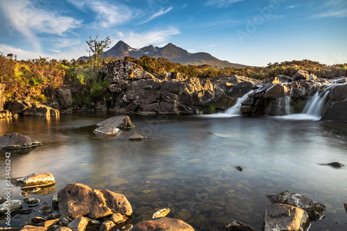 Sgurr nan Gillean, Isle of Skye, with a pool and waterfall in the foreground photo