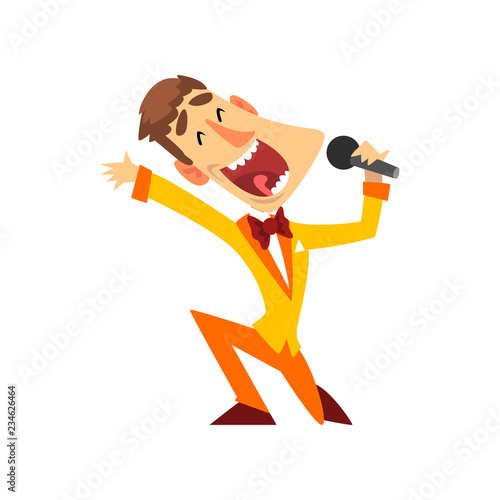 Game show host with microphone vector Illustration on a white background