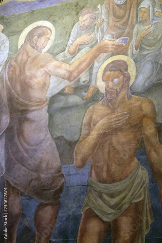 Baptism of the Lord, fresco in the church of St. Mark in Zagreb, Croatia 
