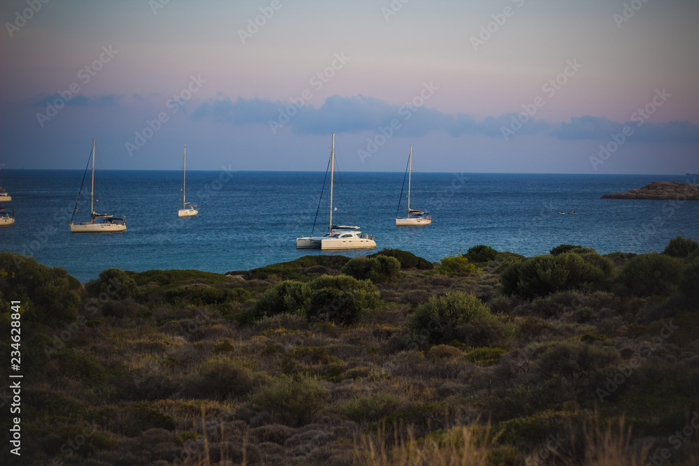 soft focus romantic landscape of sunset sea bay with yachts and boats soft focus romantic landscape of sunset sea bay with yachts and boats