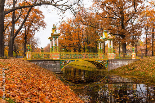 Chinese Bridge. Autumn in Pushkin, St. Petersburg, Russia