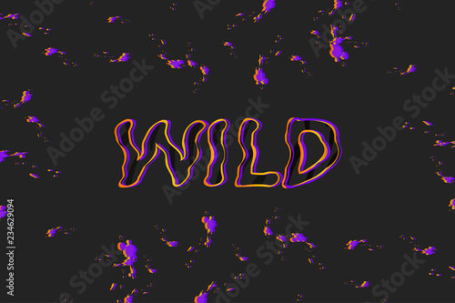 Psychedelic lettering of Wild on gray background with decorative elements.