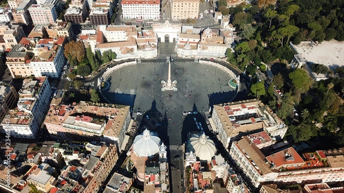 Photography Aerial drone view of iconic Piazza del Popolo (People's Square) named after the