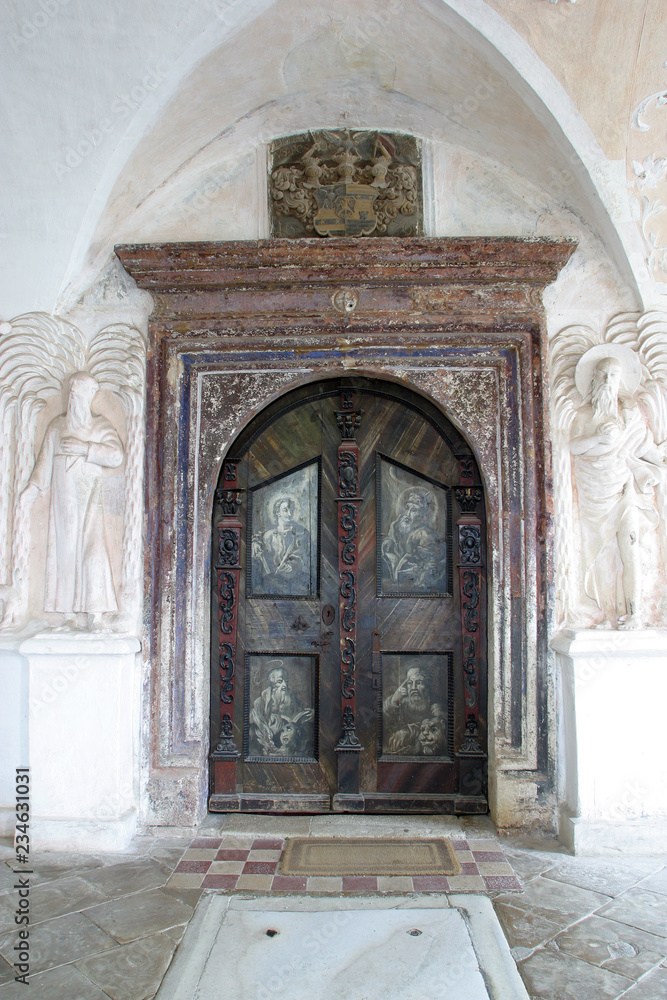 The door of the church of the Immaculate Conception in Lepoglava, Croatia 