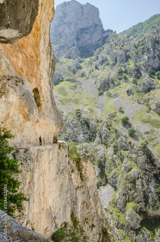 People hiking on the route of Cares, Spain, Europe