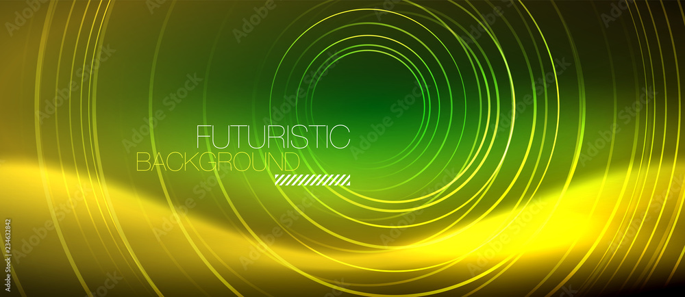 Neon glowing techno lines, hi-tech futuristic abstract background template with square shapes Neon glowing techno lines, hi-tech futuristic abstract background template with square shapes
