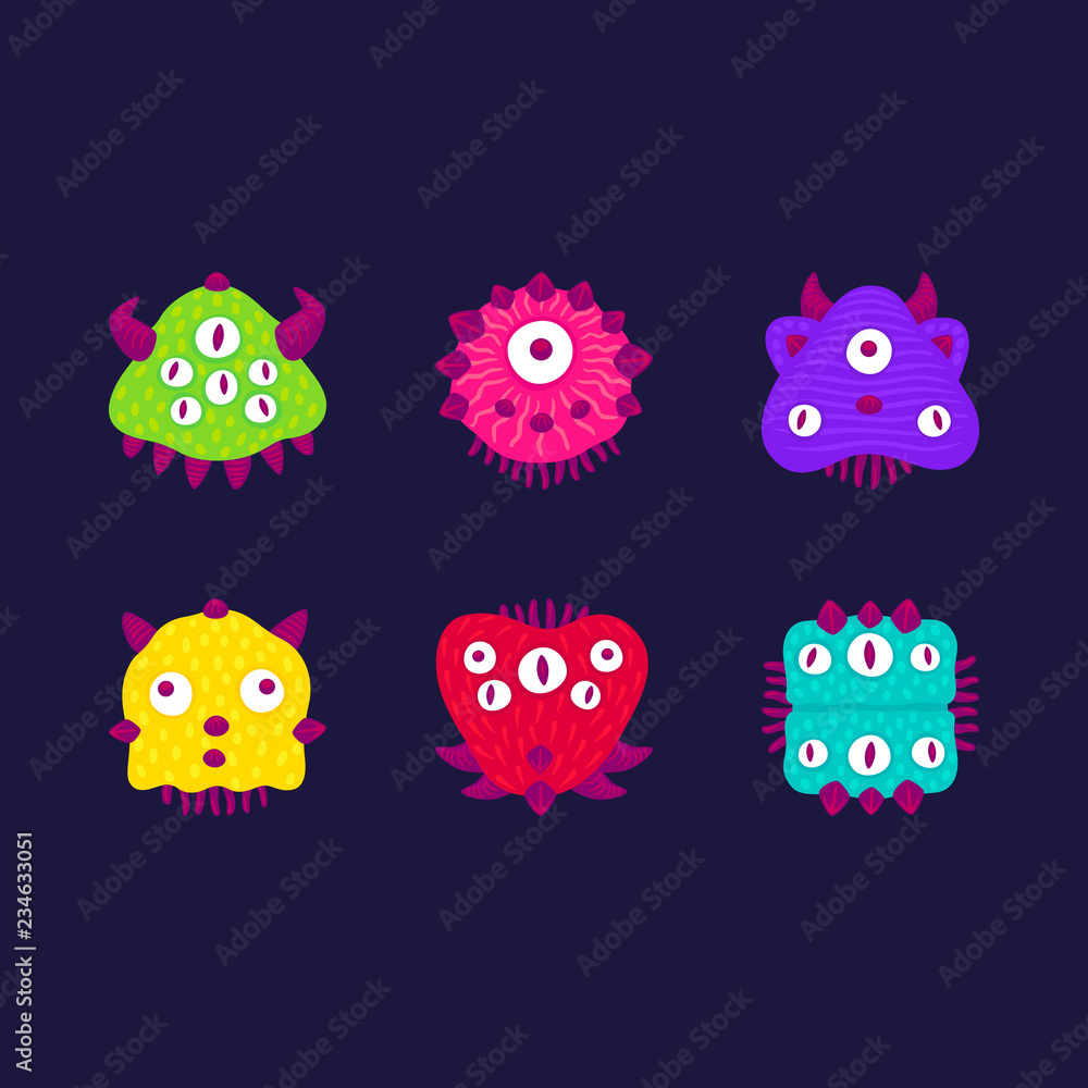 Obraz premium Flat cute cartoon monsters set. Isolated characters icons.