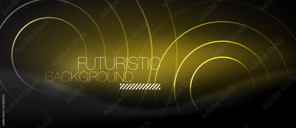 Dark abstract background with glowing neon circles Dark abstract background with glowing neon circles