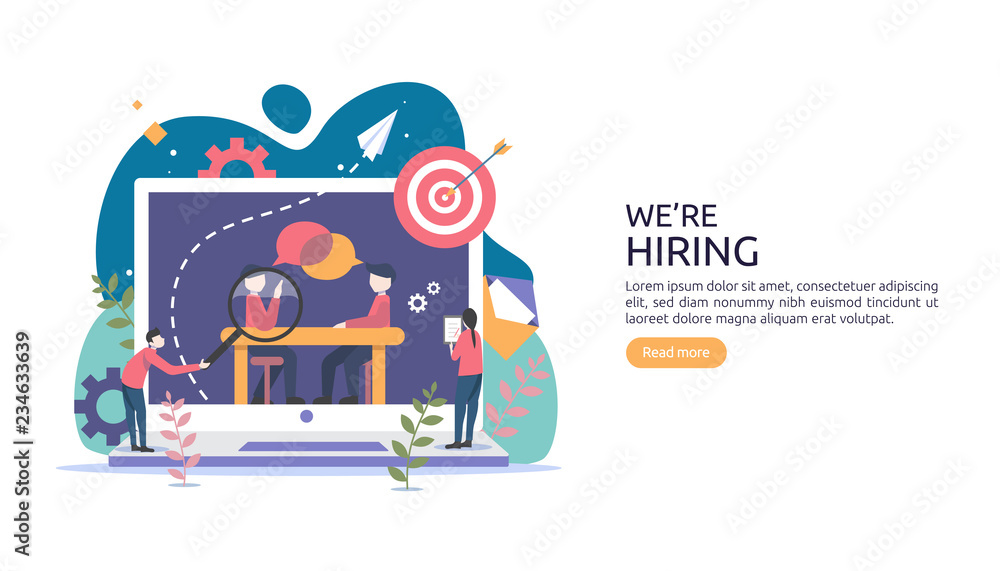 online recruitment or Job hiring concept with tiny people character. select a resume process. agency interview. template for web landing page, banner, presentation, social media. Vector illustration online recruitment or Job hiring concept with tiny people character. select a resume process. agency interview. template for web landing page, banner, presentation, social media. Vector illustration
