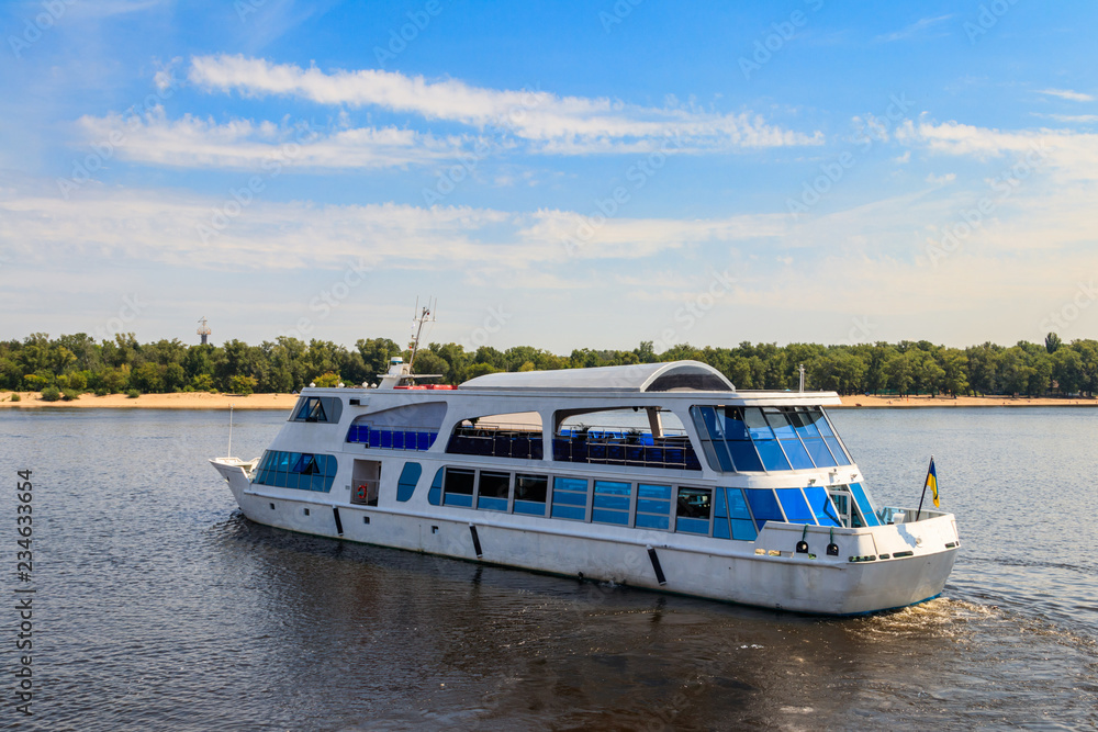 Tourist ship sailing on the Dnieper river in Kiev