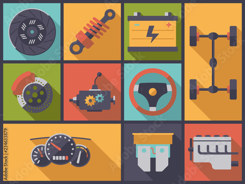 Car parts flat design vector illustration.