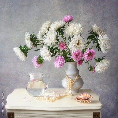 Still life with bouquet beautiful flowers photo