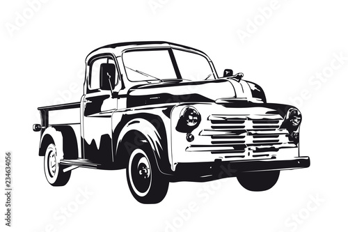 Vintage pickup truck from 1950 vector silhouette