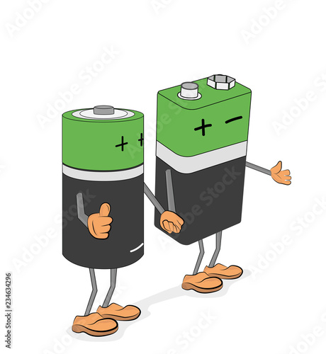 batteries of a different type in the form of little men. stand hand in hand. vector illustration.