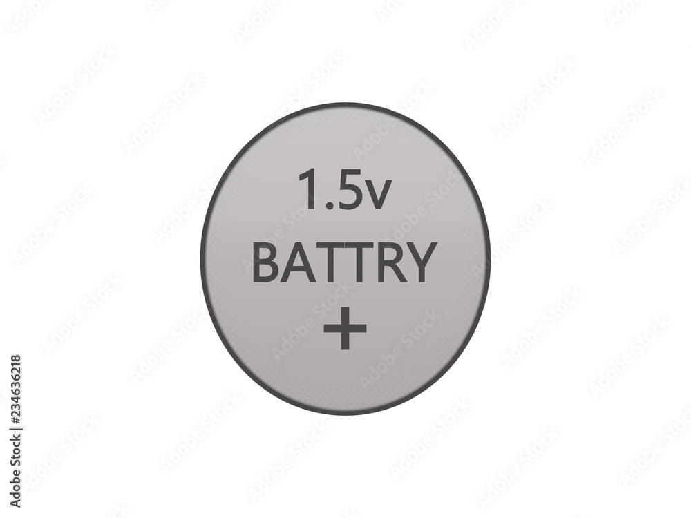 Compact round silver 1.5v battery isolated on white background. Compact round silver 1.5v battery isolated on white background.