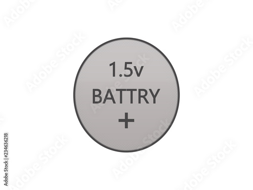 Compact round silver 1.5v battery isolated on white background. 