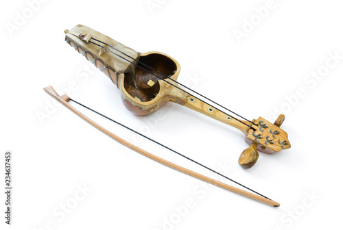 Kazakh national string instrument kyl-kobyz with bow isolated on white background photo