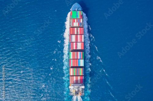 Aerial footage of a container ship at sea. © STOCKSTUDIO