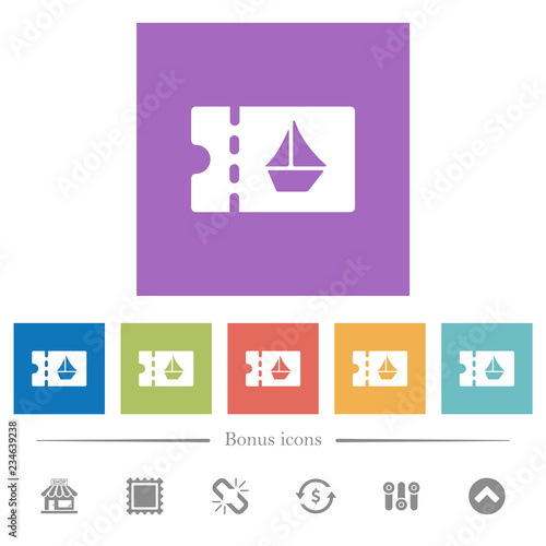 cruise discount coupon flat white icons in square backgrounds