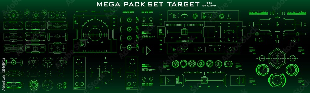 Mega pack set target. HUD futuristic green user interface. Futuristic virtual graphic touch user interface. Mega pack set target. HUD futuristic green user interface. Futuristic virtual graphic touch user interface.