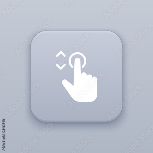 Touch up and down pressing gray vector button with white icon