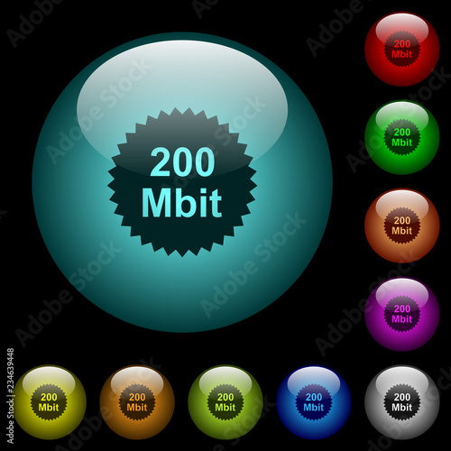 200 mbit guarantee sticker icons in color illuminated glass buttons