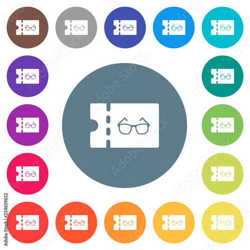 Optician shop discount coupon flat white icons on round color backgrounds