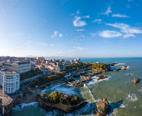 Biarritz city and its famous sand beaches, Miramar and La Grande Plage, Bay of Biscay, Atlantic coast, France photo