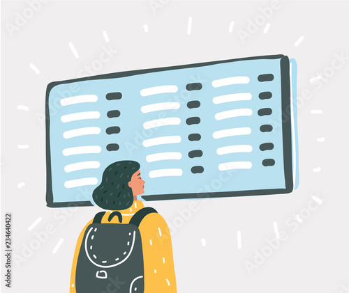 Young woman waiting for a flight at the airport.