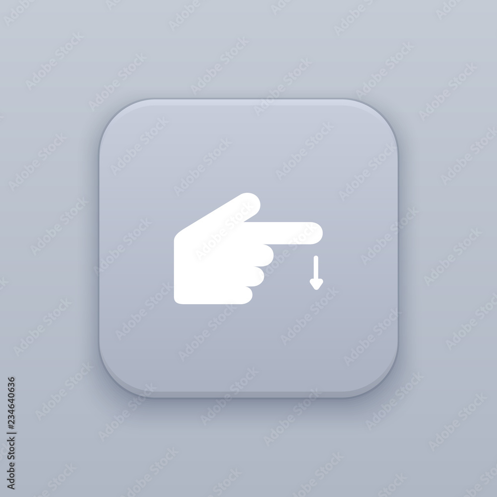 Gesture hand slide down gray vector button with white icon Gesture hand slide down gray vector button with white icon