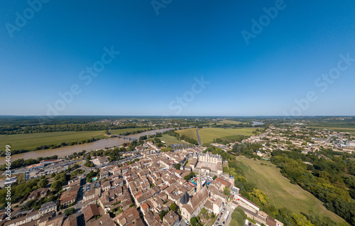 Aerial view, France, the renaissance castle, Cadillac in Gironde, filmed by drone