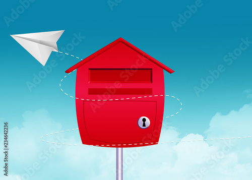 paper airplane and mailbox