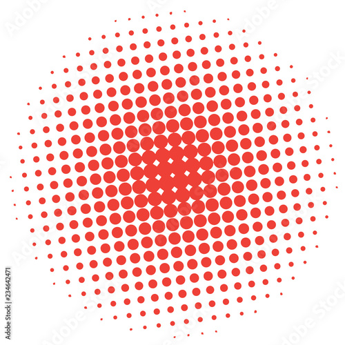 Abstract halftone design element. Orange pop art dot background. Pop-art style spotted illustration. Polka dot vector template. Modern bubble background
