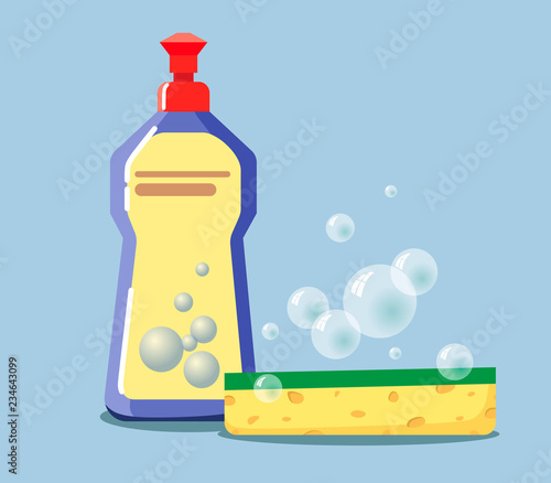 Dishwashing detergent with a sponge and bubbles