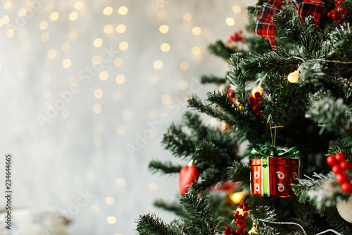 Beautiful Christmas Balls Hanged On The Christmas Tree Branch