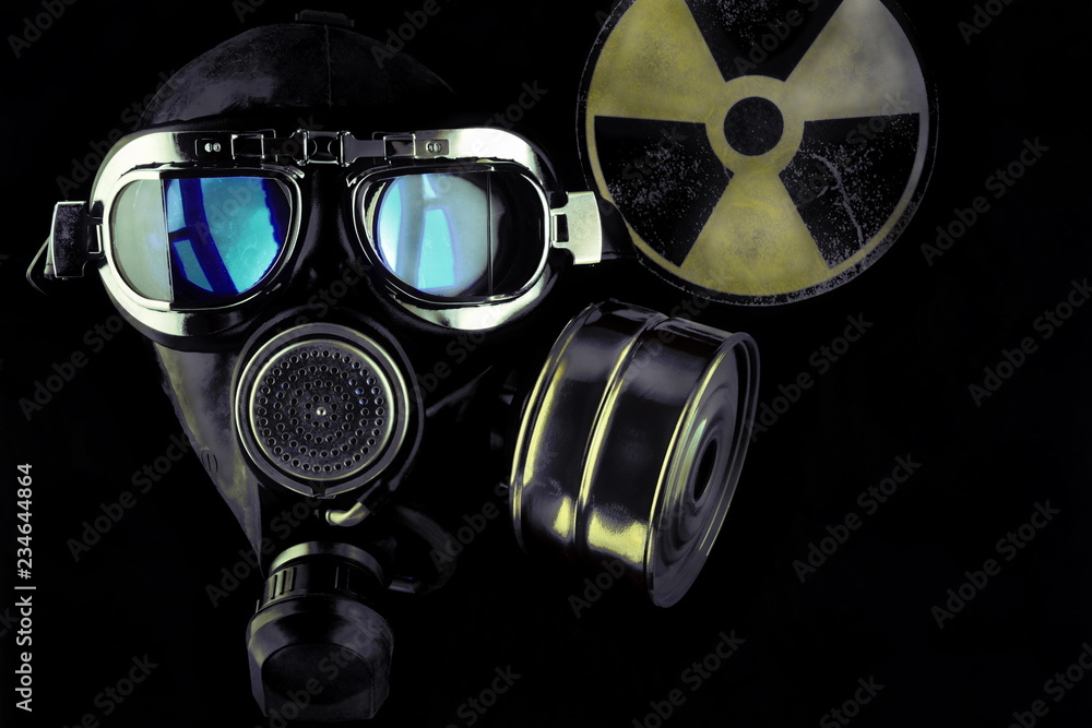Military gas mask for protection.Grunge style.Terrorism,atom war and pollution concept.Dramatic