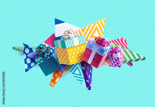 Christmas colorful gifts. Realistic vector design