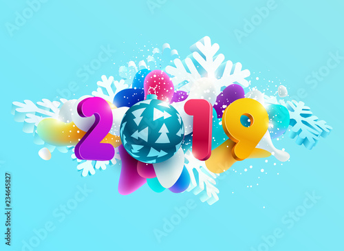 New year 2019.Typographic 3D design.