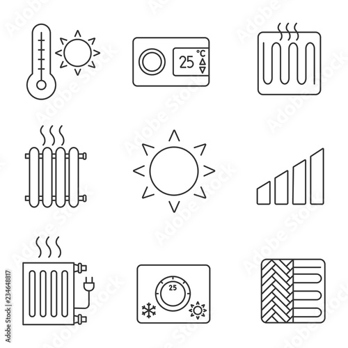 Air conditioning linear icons set