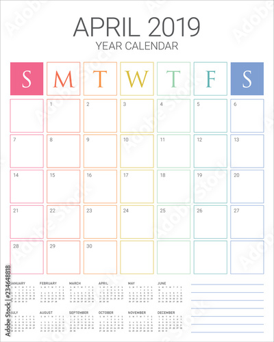 April 2019 desk calendar vector illustration
