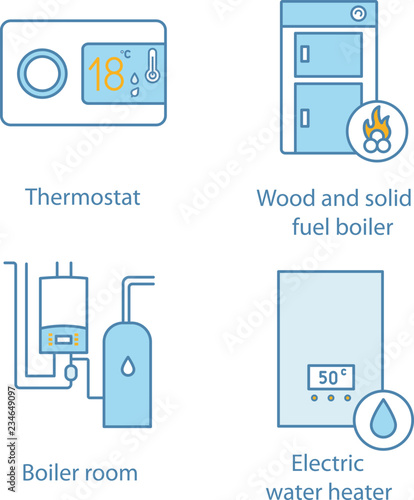 Heating color icons set