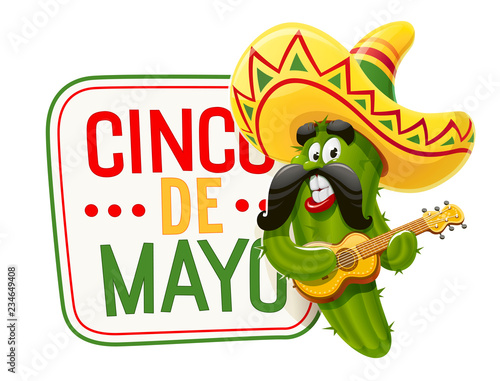 Character for Cinco de Mayo celebration. Green cactus jalapeno
