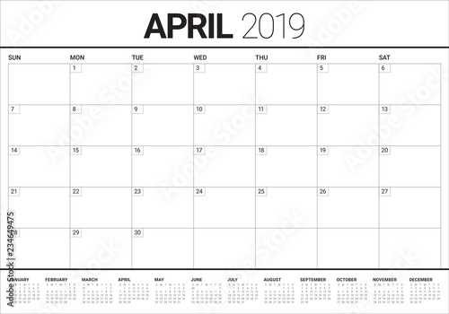 April 2019 desk calendar vector illustration
