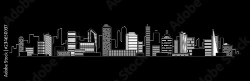 Vector city silhouette icon with windows in the night. Vector Illustration