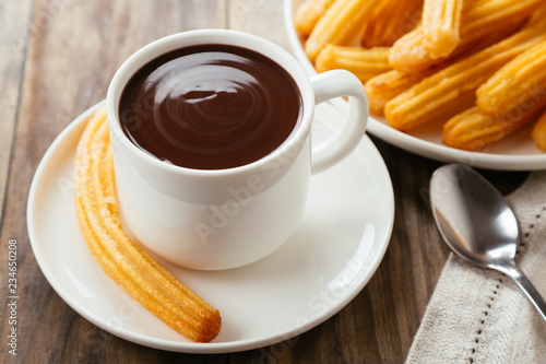 Delicious chocolate with churros