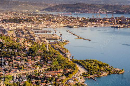 Aerial view of the beautiful city of Trieste in Italy photo
