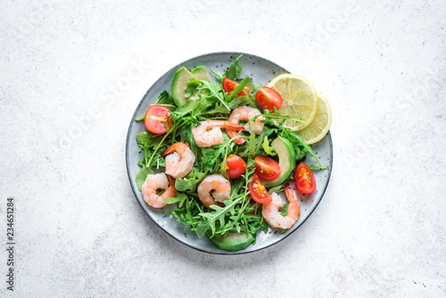 Shrimp avocado arugula salad