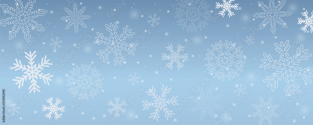 snowy winter background snowflakes in blue sky vector illustration EPS10